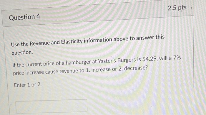 Question 2 Revenue And Elasticity The Price Demand Equation For Hamburgers At Yaster S Burgers Is X 384 P 2 927 Wher 3