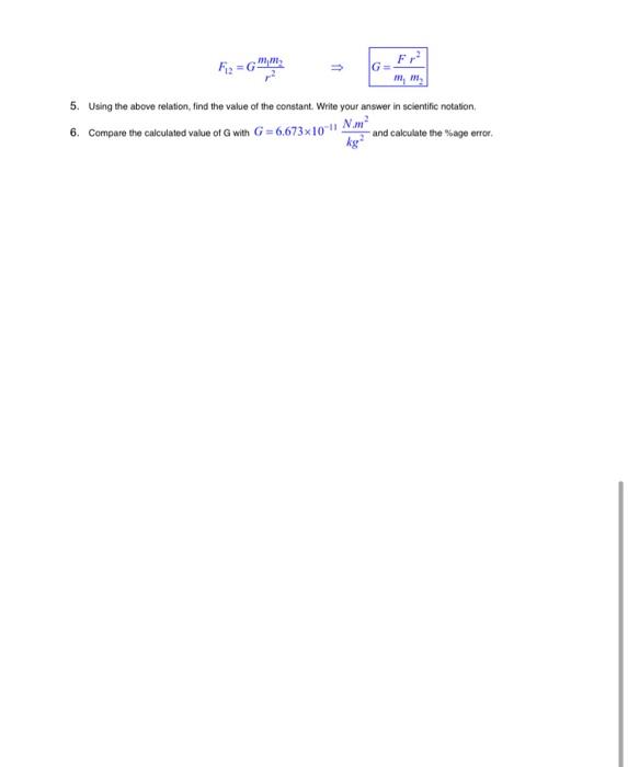 Experiment 1 Determination Of Value Of Universal Gravitational Constant Student S Name Observations And Calculations Mas 2