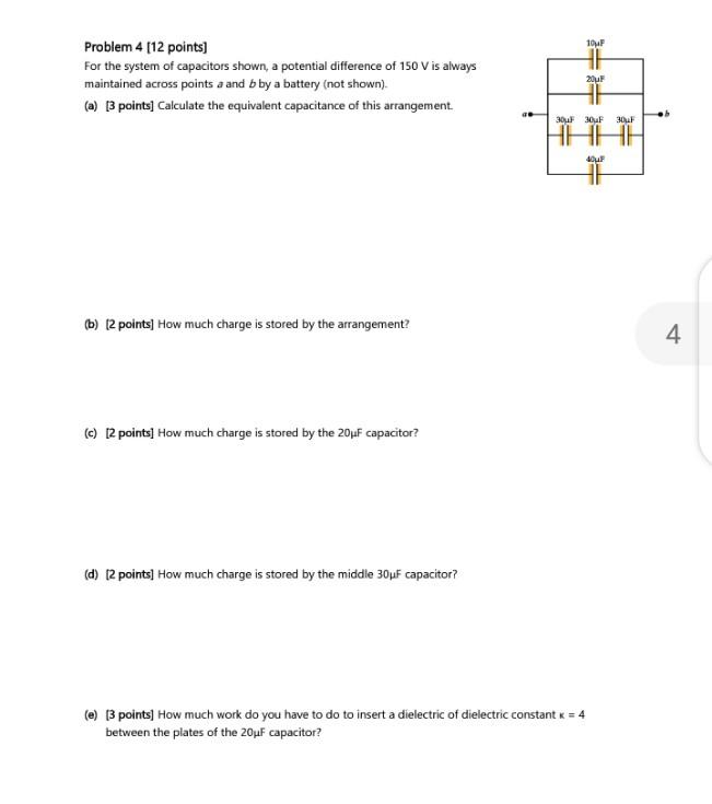 Problem 4 12 Points For The System Of Capacitors Shown A Potential Difference Of 150 V Is Always Maintained Across Po 1