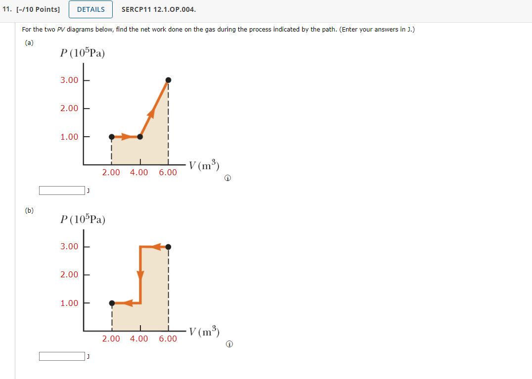 11 10 Points Details B For The Two Pv Diagrams Below Find The Net Work Done On The Gas During The Process Indica 1