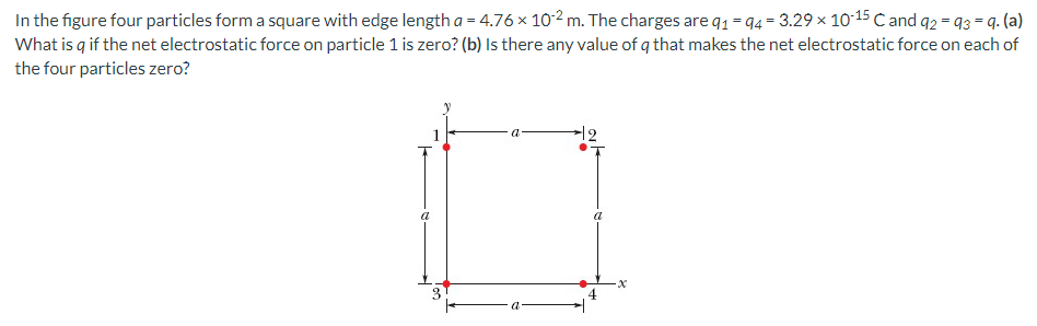 In The Figure Four Particles Form A Square With Edge Length A 4 76 10 2 M The Charges Are 91 94 3 29 10 15 C And 1
