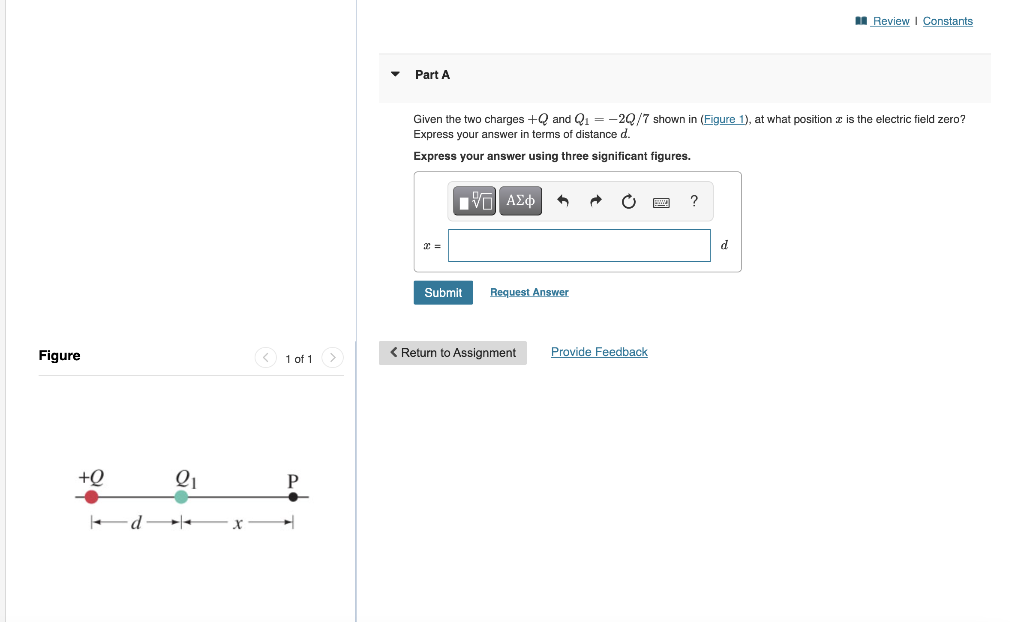 Figure Q 1 2 1 Of 1 P Part A Given The Two Charges Q And Q 20 7 Shown In Figure 1 At What Position Is The El 1
