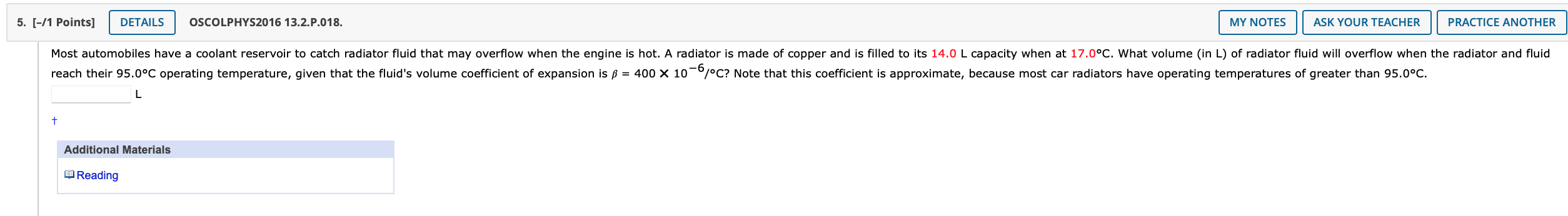 5 1 Points Details Oscolphys2016 13 2 P 018 Most Automobiles Have A Coolant Reservoir To Catch Radiator Fluid That 1