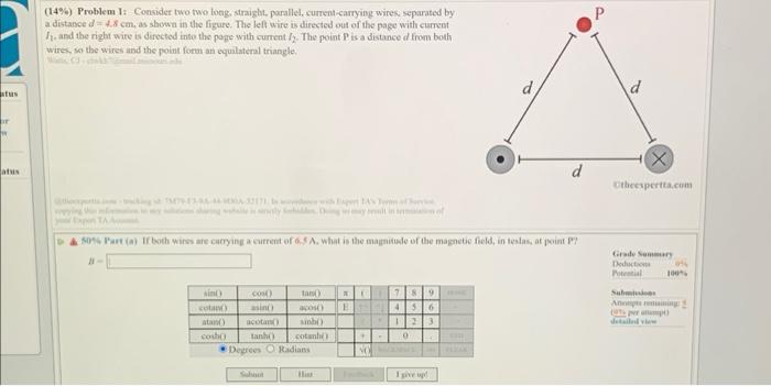 Or W Atus 14 Problem 1 Consider Two Two Long Straight Parallel Current Carrying Wires Separated By A Distance D 1