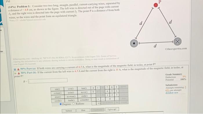 Or W Atus 14 Problem 1 Consider Two Two Long Straight Parallel Current Carrying Wires Separated By A Distance D 2