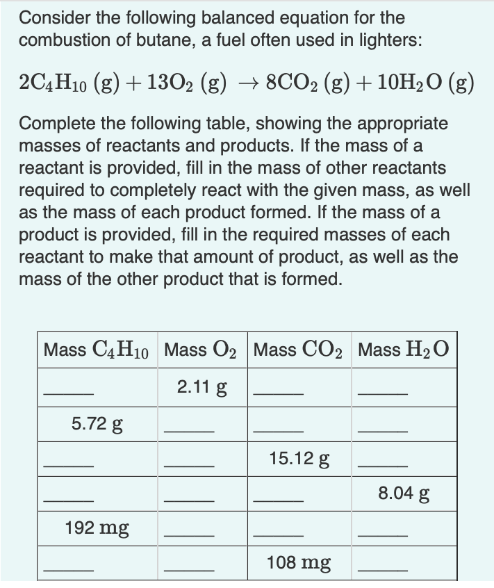 Consider The Following Balanced Equation For The Combustion Of Butane A Fuel Often Used In Lighters 2c4h10 G 1302 1