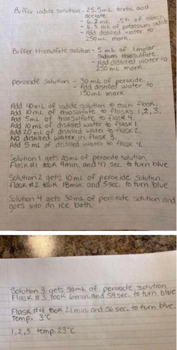 Equation 3 Rate K H202 A 9 Calculate The Values For Each Trial Using Equation 3 On P56 Of The Lab Manual And Re 2