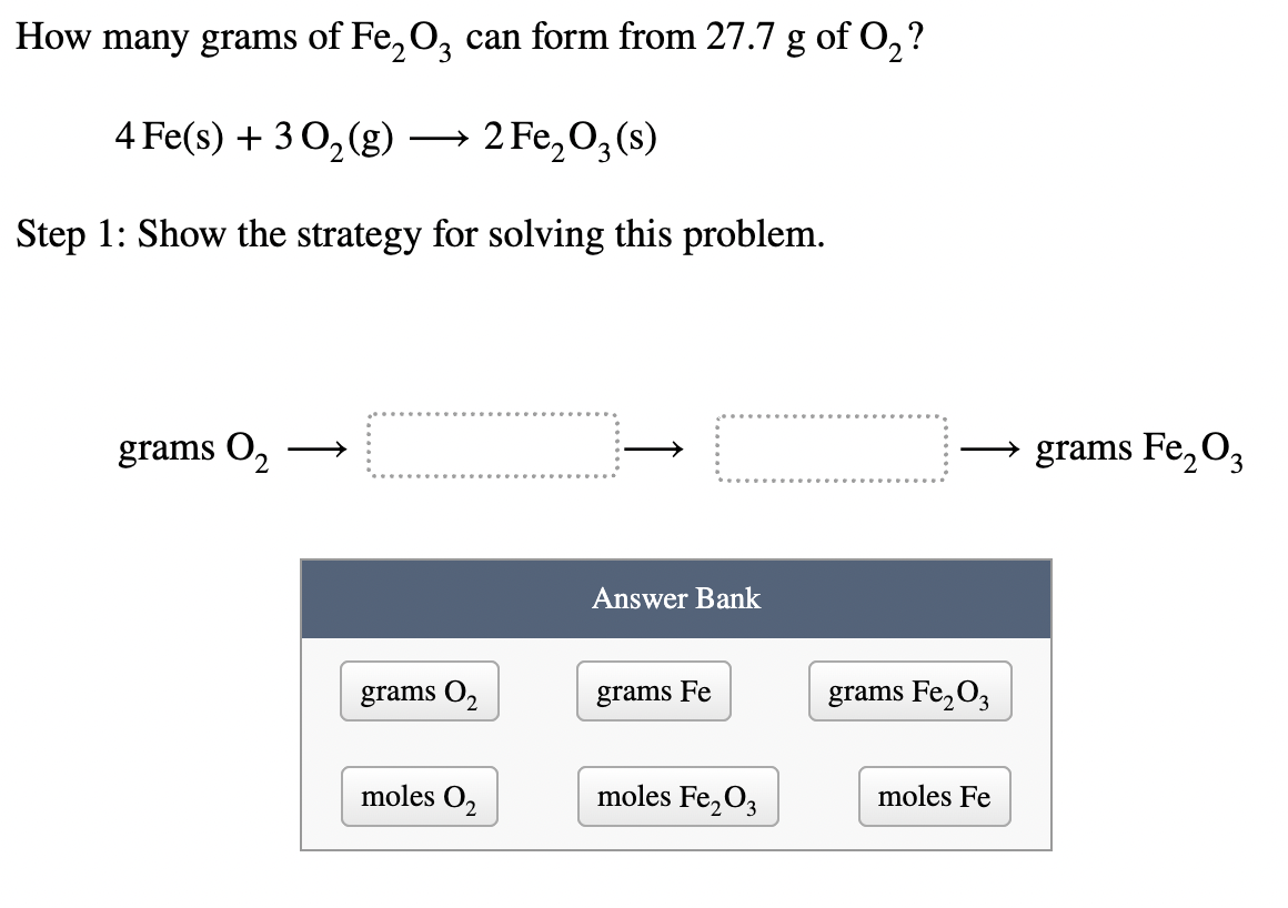 How Many Grams Of Fe O3 Can Form From 27 7 G Of O 4 Fe S 30 G 2 Fe O S Step 1 Show The Strategy For Solving 1