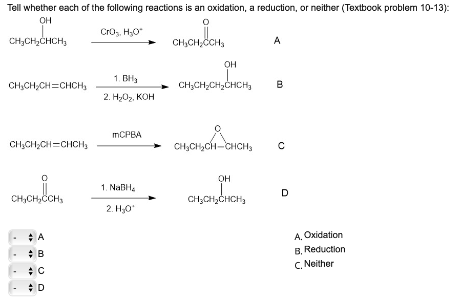 Tell Whether Each Of The Following Reactions Is An Oxidation A Reduction Or Neither Textbook Problem 10 13 Oh Cro3 1