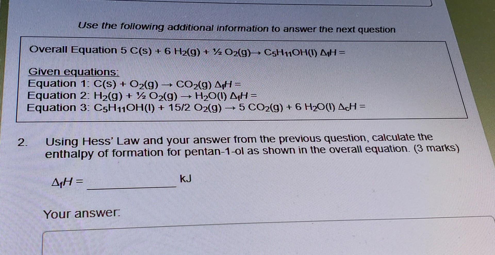 Use The Following Information To Answer The Next Two Questions A Chemistry Student Wanted To Determine The Molar Enthalp 2