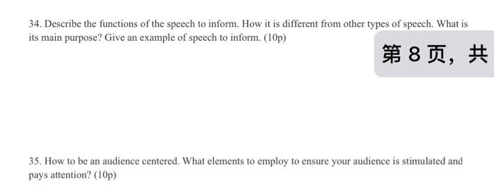 34 Describe The Functions Of The Speech To Inform How It Is Different From Other Types Of Speech What Is Its Main Pur 1