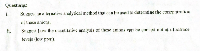 Questions I Suggest An Alternative Analytical Method That Can Be Used To Determine The Concentration Of These Anions 1