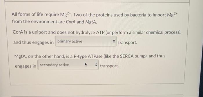 All Forms Of Life Require Mg2 Two Of The Proteins Used By Bacteria To Import Mg2 From The Environment Are Cora And Mg 1