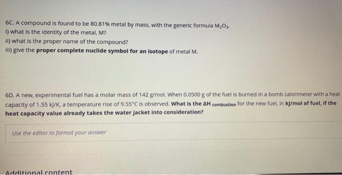 6c A Compound Is Found To Be 80 81 Metal By Mass With The Generic Formula M O3 I What Is The Identity Of The Metal 1