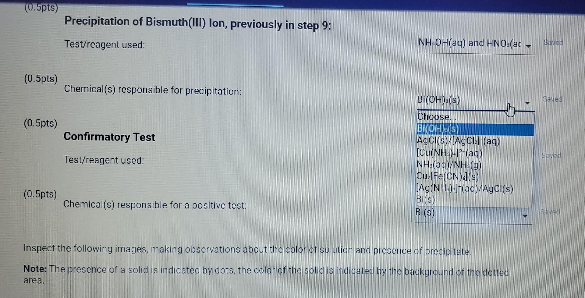 10pts Test For Bismuth Iii Lon From The Procedure 11 Prepare The Sodium Stannite Solution Prepare A Fresh Na Sn Oh 2