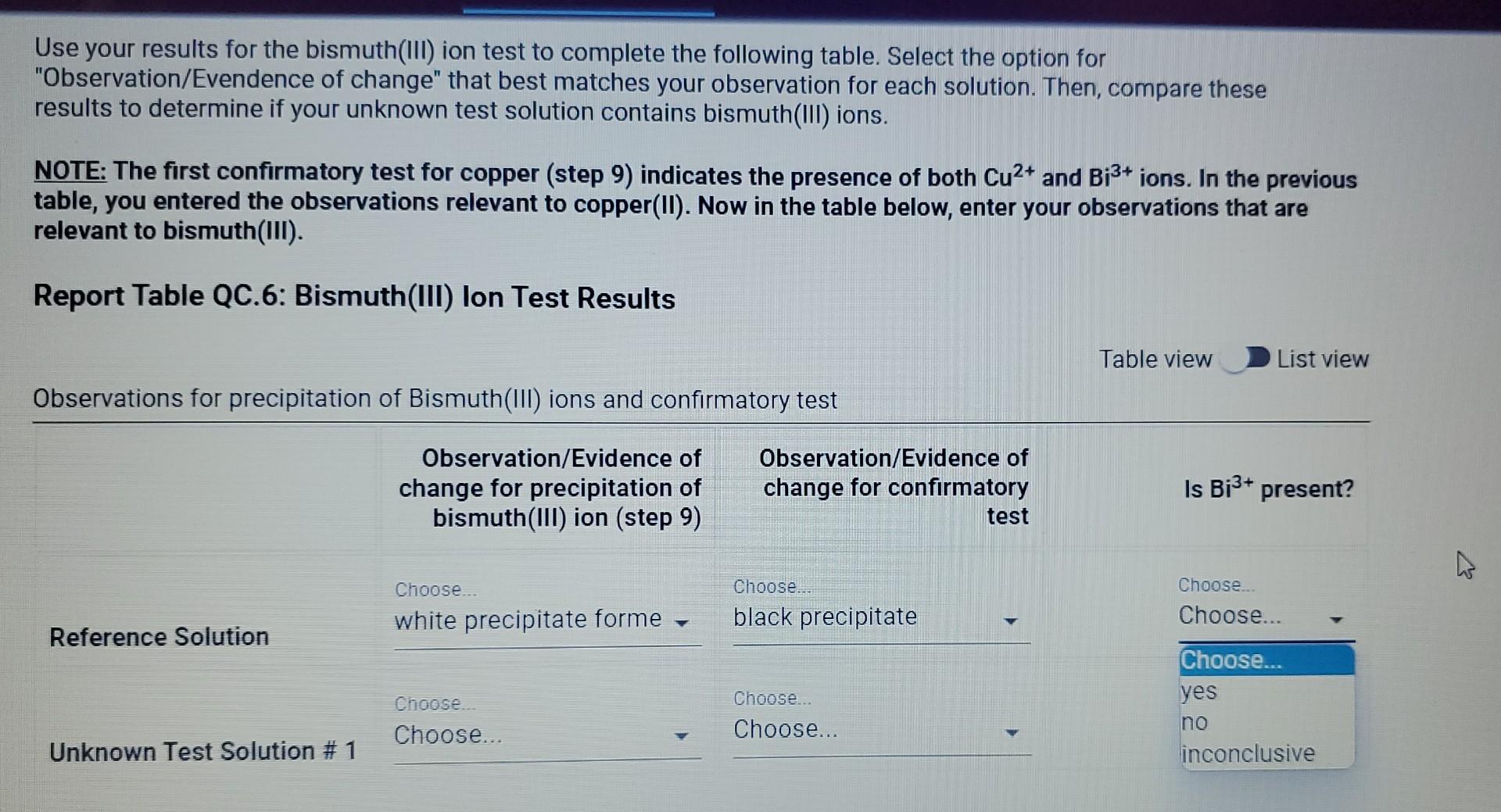 10pts Test For Bismuth Iii Lon From The Procedure 11 Prepare The Sodium Stannite Solution Prepare A Fresh Na Sn Oh 8