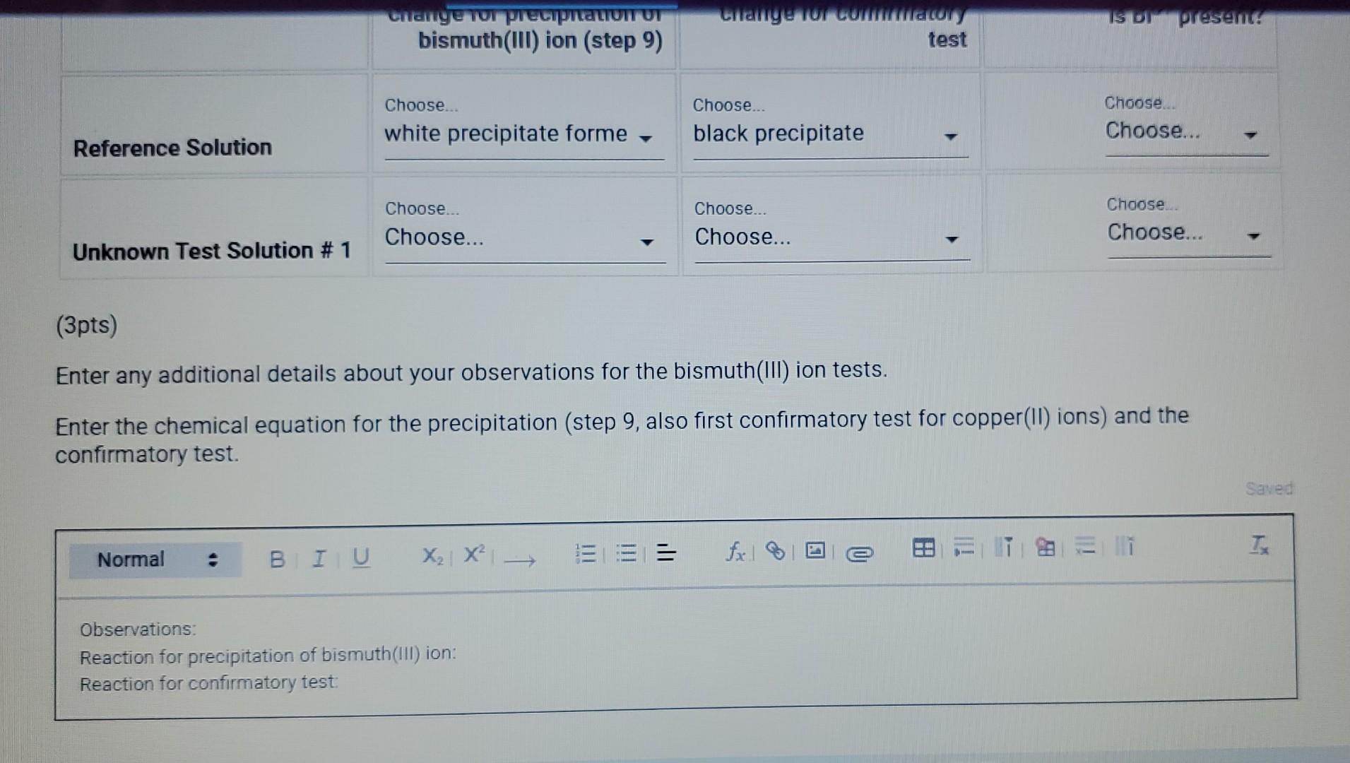 10pts Test For Bismuth Iii Lon From The Procedure 11 Prepare The Sodium Stannite Solution Prepare A Fresh Na Sn Oh 9