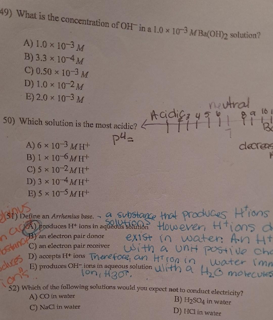 49 What Is The Concentration Of Oh In A 1 0 X 10 3 Mba Oh 2 Solution A 1 0 10 3 M B 3 3 X 10 4 M C 0 50 10 3 M 1