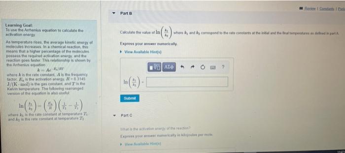 Reaction Rates And Temperature Leaming Goal To Use The Antenius Equation To Calculate The Activation Energy As Temperat 2