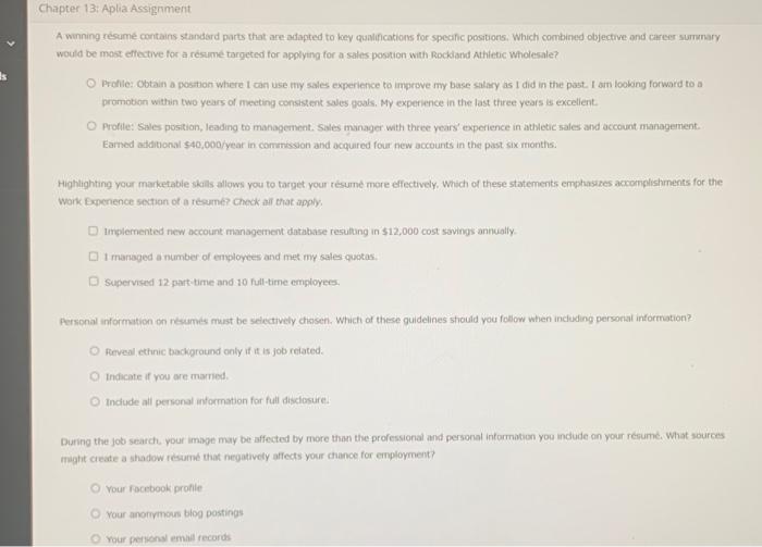 Chapter 13 Aplia Assignment A Winning Resume Contains Standard Ports That Are Mapted To Key Quantifications For Specifi 1