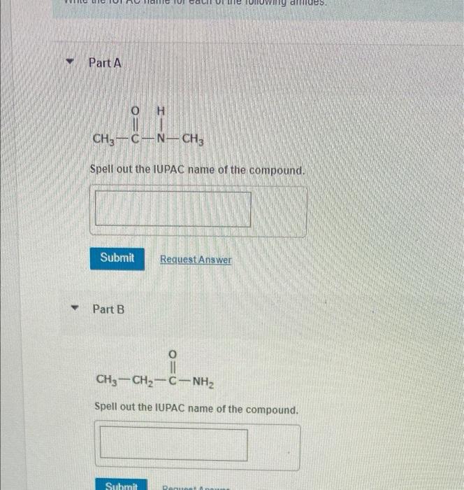 Part A Oh Chon Ch Spell Out The Iupac Name Of The Compound Submit Request Answer Part B Ch3ch Cnh Spell Out The Iu 1