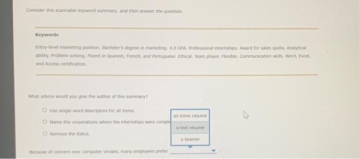 Consider This Scanviable Keyword Summary And The Answer The Question Keywords Entry Level Marketing Position Bachelor 1