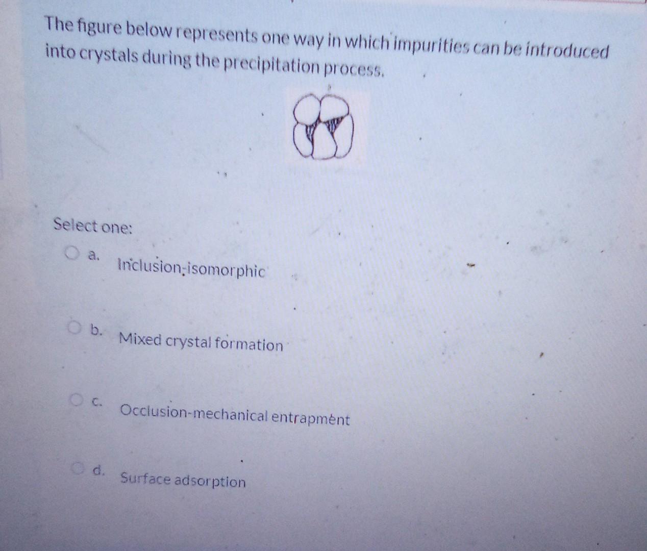 The Figure Below Represents One Way In Which Impurities Can Be Introduced Into Crystals During The Precipitation Process 1