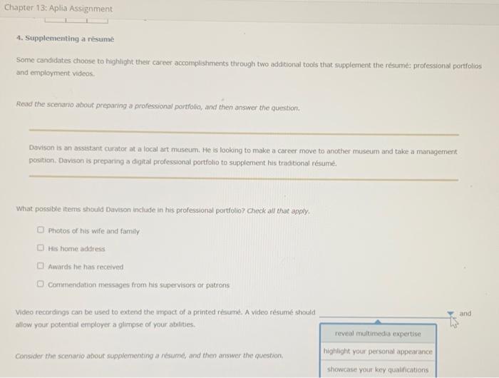Chapter 13 Aplia Assignment 4 Supplementing A Resume Some Candidates Choose To Highlight Their Career Accomplishments 1