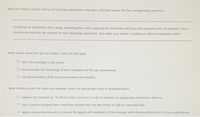Read The Scenano About Writing And Polishing Application Messages And Then Answer The Two Corresponding Questions Ceci 1
