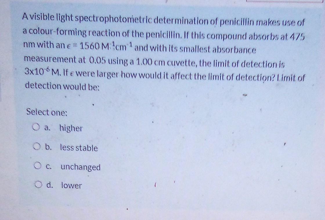 A Visible Light Spectrophotometric Determination Of Penicillin Makes Use Of A Colour Forming Reaction Of The Penicillin 1
