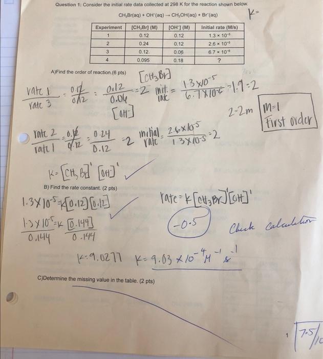 Question 1 Consider The Initial Rate Data Collected At 298 K For The Reaction Shown Below Ch Br Aq Oh Aq Ch Oh A 1