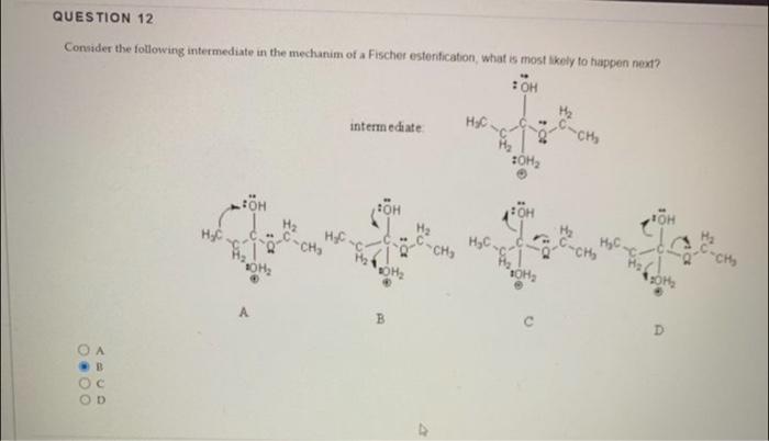 Question 12 Consider The Following Intermediate In The Mechanim Of A Fischer Esterification What Is Most Likely To Happ 1