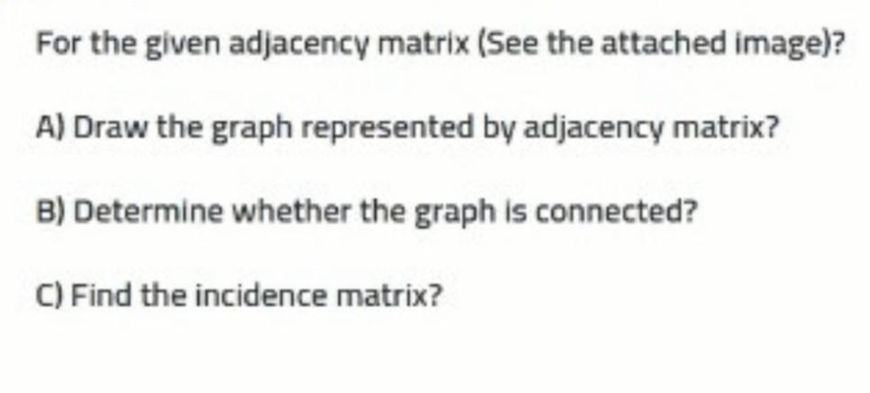 02 2 1 0 0 0 For The Given Adjacency Matrix See The Attached Image A Draw The Graph Represented By Adjacency Matri 2