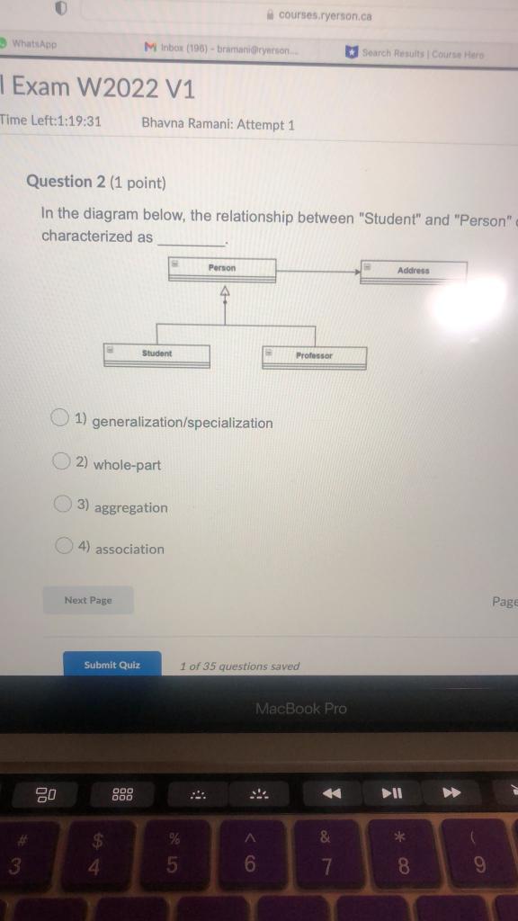 Courses Ryerson Ca Whatsapp Minbox 195 Bramanyerson Search Results Course Here 1 Exam W2022 V1 Time Left 1 19 31 Bha 1
