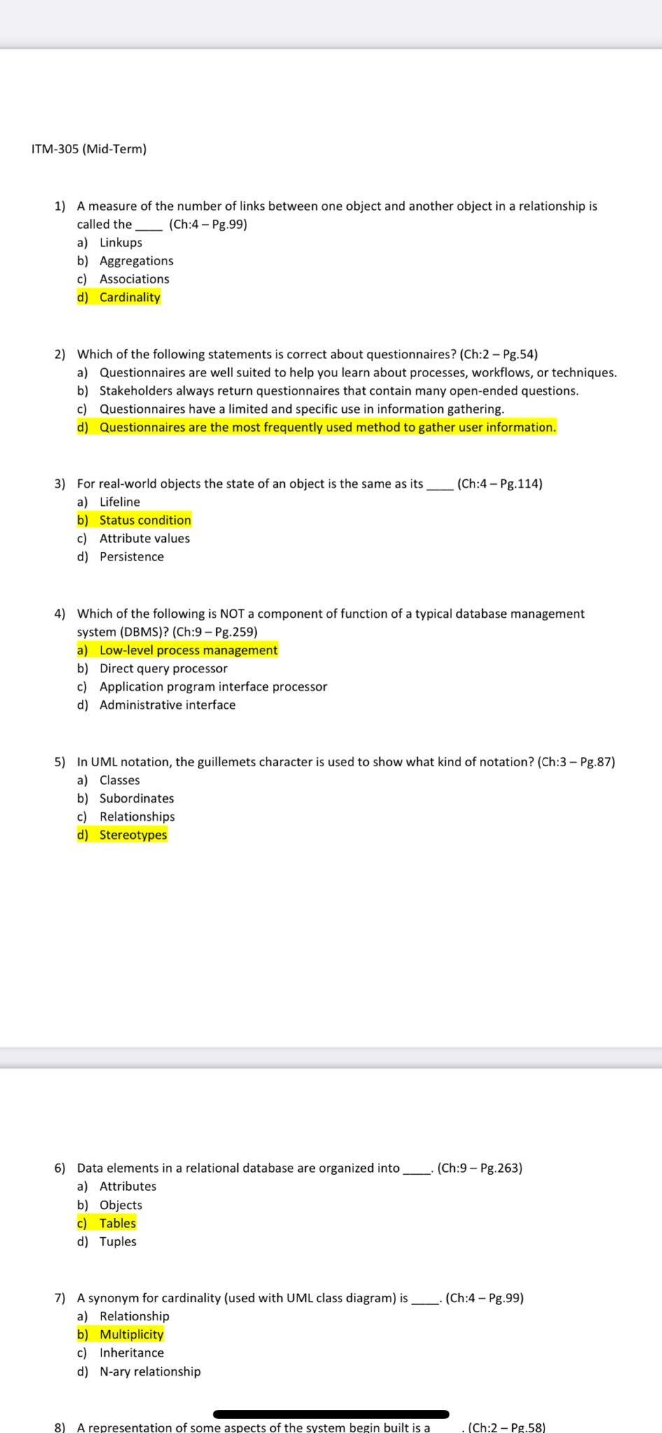 Itm 305 Mid Term 1 A Measure Of The Number Of Links Between One Object And Another Object In A Relationship Is Called 1