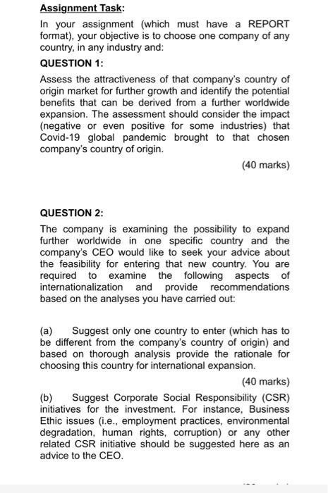 Assignment Task In Your Assignment Which Must Have A Report Format Your Objective Is To Choose One Company Of Any Co 1