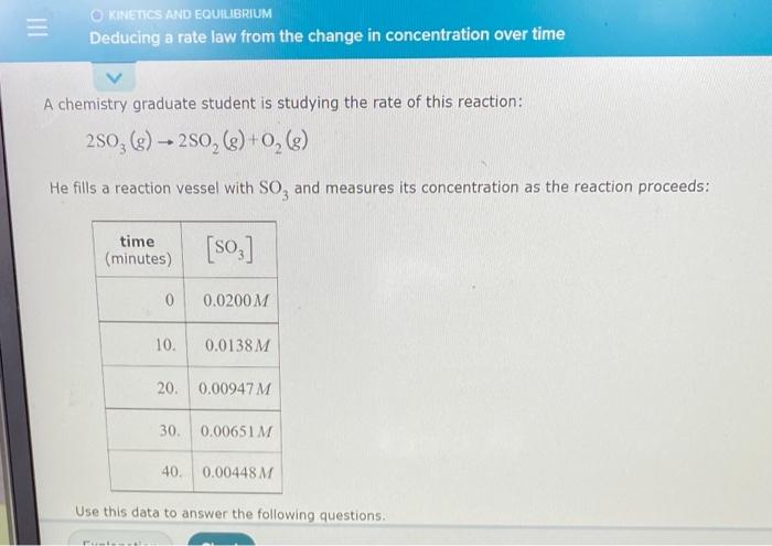 Okinetics And Equilibrium Deducing A Rate Law From The Change In Concentration Over Time A Chemistry Graduate Student Is 1