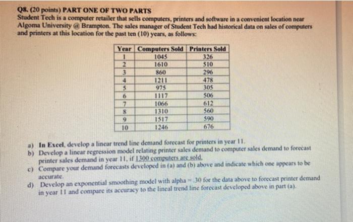 Q8 20 Points Part One Of Two Parts Student Tech Is A Computer Retailer That Sells Computers Printers And Software In 1