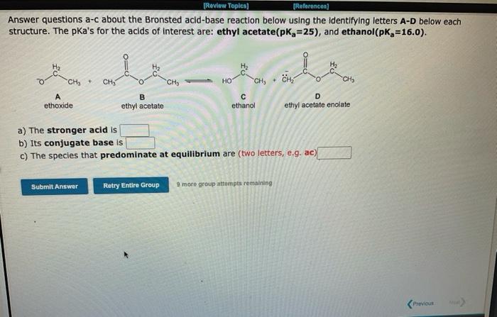 Review Topics References Answer Questions A C About The Bronsted Acid Base Reaction Below Using The Identifying Lett 1