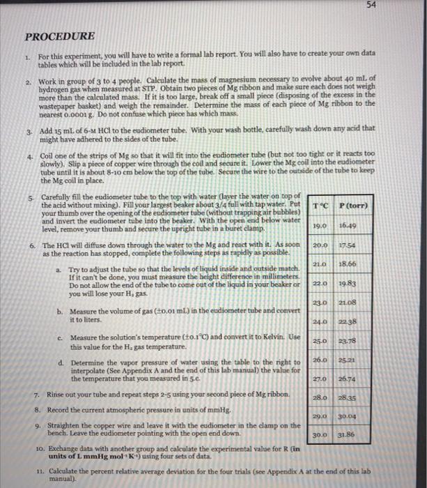 Determination Of The Gas Constant Introduction The Ideal Gas Law Pv Nrt Will Be Used In This Experiment To Determine 2