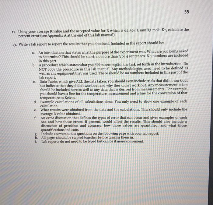 Determination Of The Gas Constant Introduction The Ideal Gas Law Pv Nrt Will Be Used In This Experiment To Determine 3