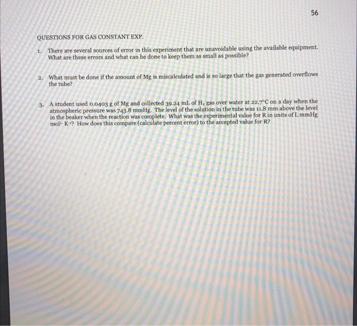 Determination Of The Gas Constant Introduction The Ideal Gas Law Pv Nrt Will Be Used In This Experiment To Determine 4
