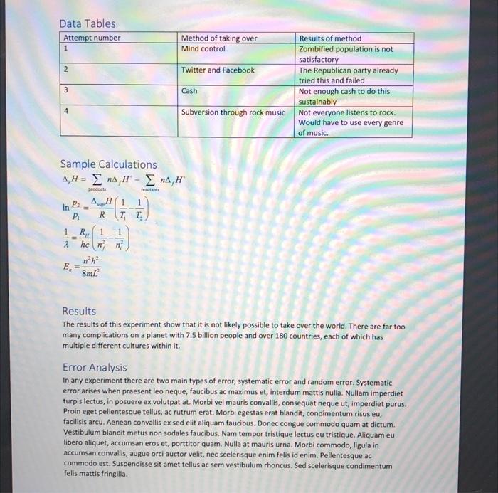 Determination Of The Gas Constant Introduction The Ideal Gas Law Pv Nrt Will Be Used In This Experiment To Determine 8