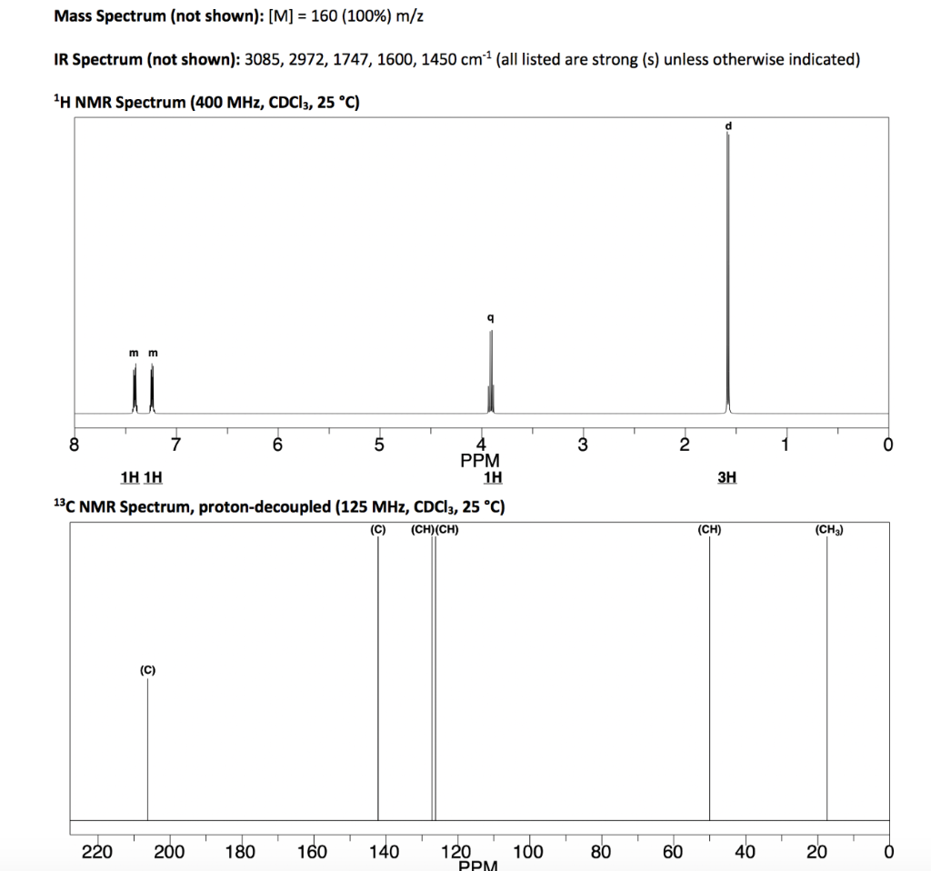 The Spectra And Data Provided Were Obtained From A Pure Organic Molecule For 1h Nmr Spectra The Integral Is Given In N 1