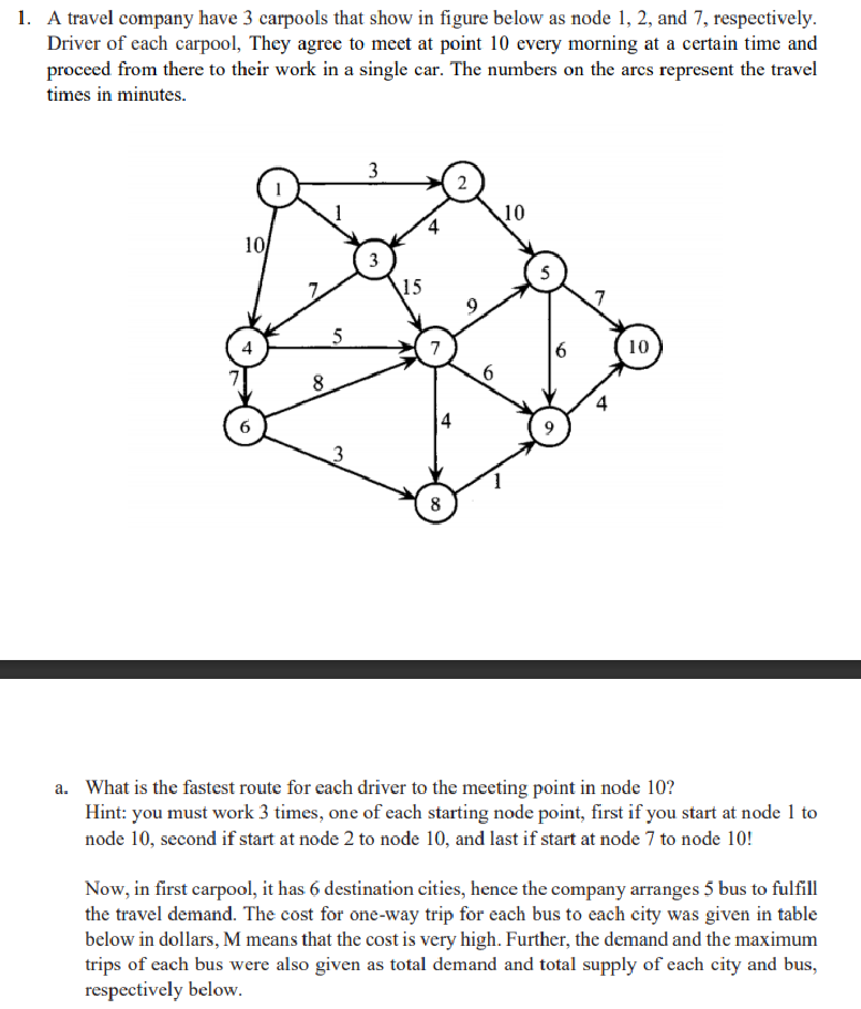 1 A Travel Company Have 3 Carpools That Show In Figure Below As Node 1 2 And 7 Respectively Driver Of Each Carpool 1