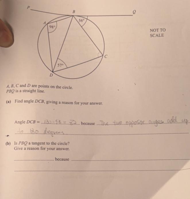 98 D 570 A B C And D Are Points On The Circle Pbq Is A Straight Line A Find Angle Dcb Giving A Reason For Your 1