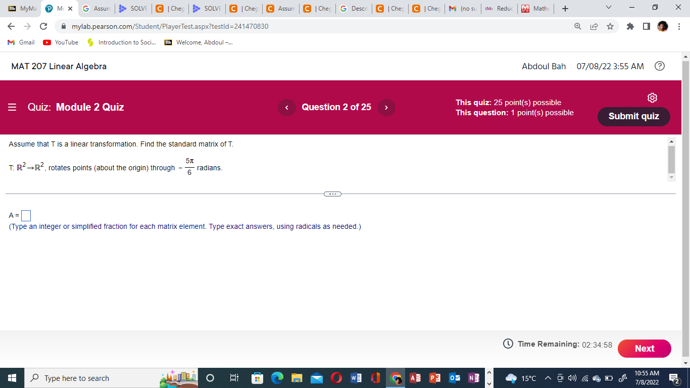 Bb Myma Pm X G Assum Solve C Cheg C M Gmail Youtube Mat 207 Linear Algebra Mylab Pearson Com Student Playertest 1