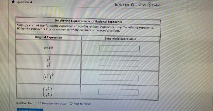 Question 4 Simplifying Expressions With Rational Exponents Simplify Each Of The Following Expressions Involving Rational 1