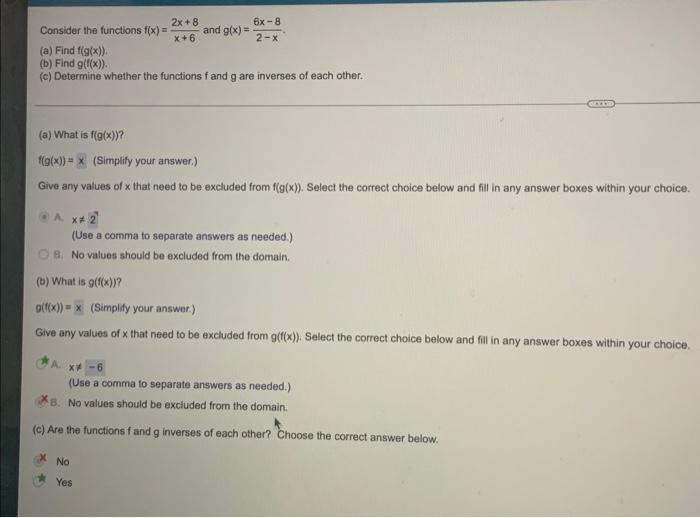 2x 8 X 6 A Consider The Functions F X A Find F G X B Find G F X C Determine Whether The Functions F And G 1