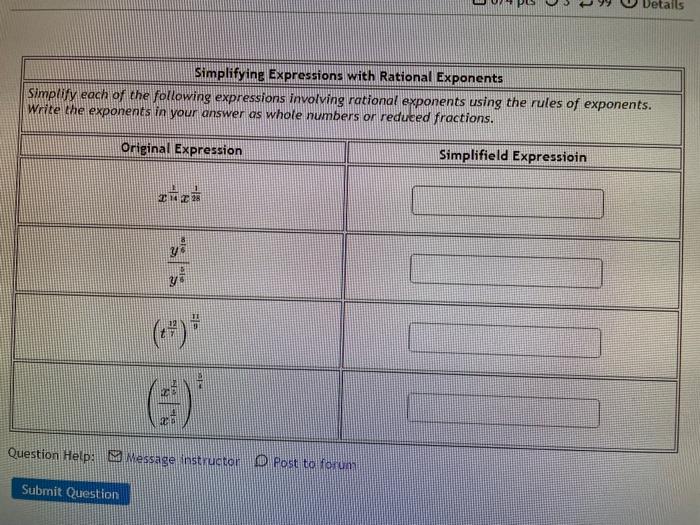 Simplifying Expressions With Rational Exponents Simplify Each Of The Following Expressions Involving Rational Exponents 1
